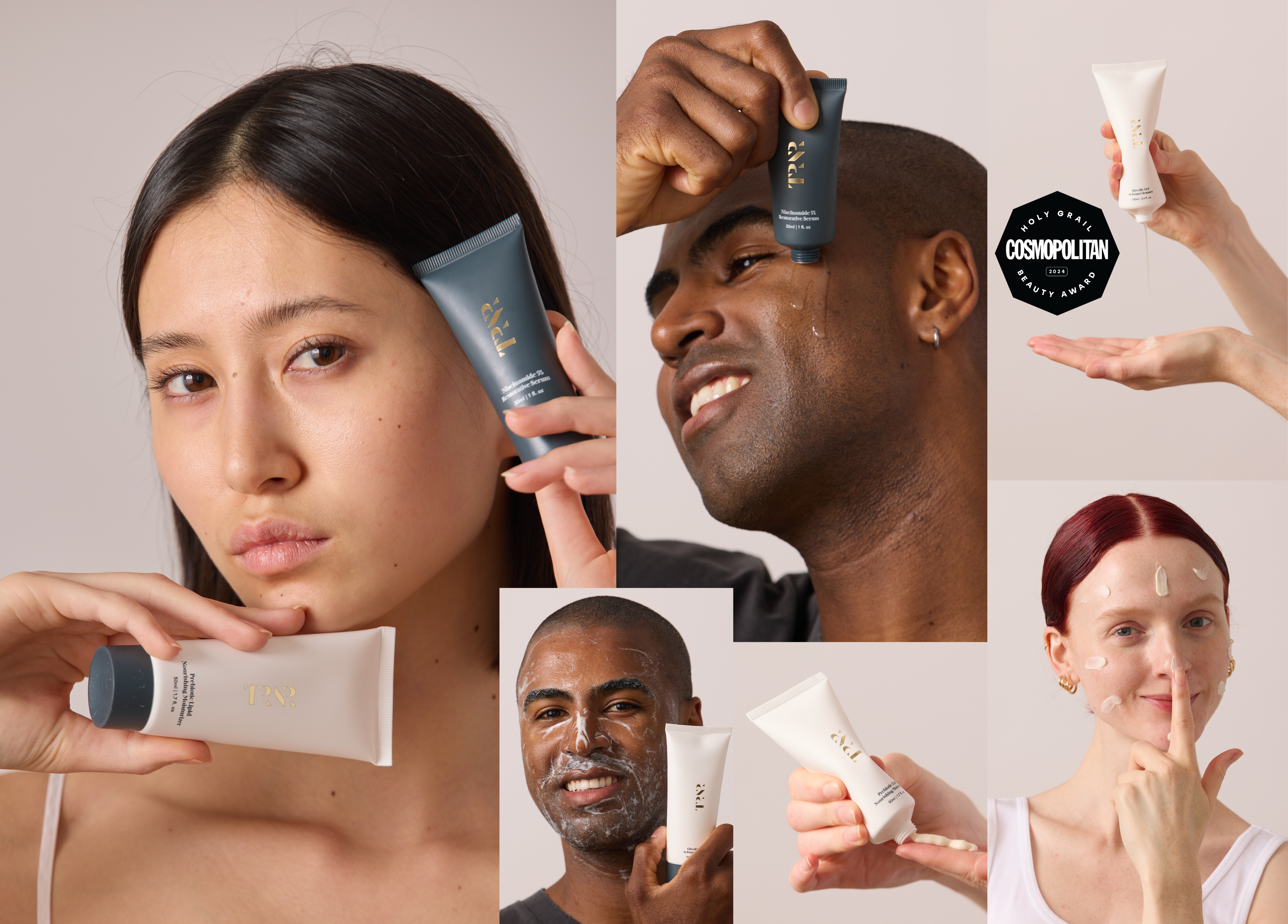 image of trnr skin products and models of different genders and races